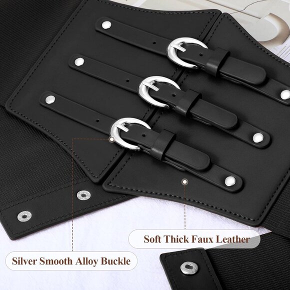 Women Corset Wide Stretch Waspie Elastic Waist Belt with Black Buckle Silver - Picture 3 of 6